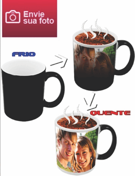 Caneca cerâmica mágica personalizada